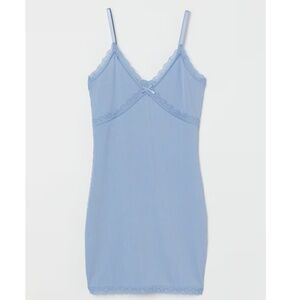 Light Blue Ribbed Lace-Trim Mini Dress Size S (96% Cotton)